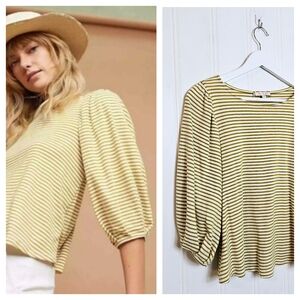 Anthropologie Eri + Ali Top Womens Size XS Balloon Sleeve Striped Boatneck Tee
